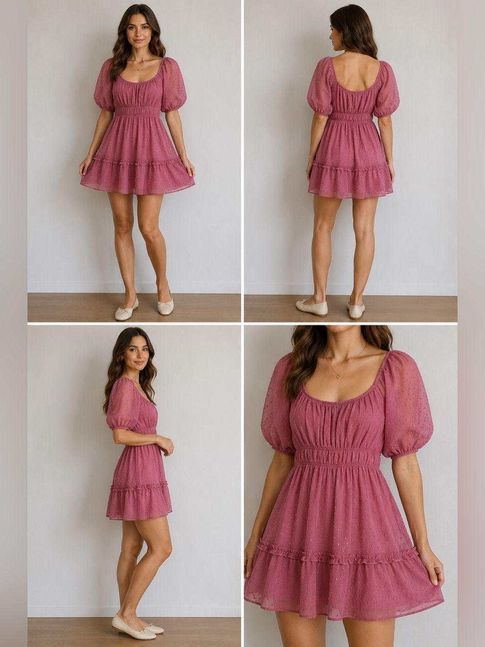 Nevena Rae Swiss Dot Ruffle Trimmed Mini Dress Dust Pink Size L Lined See Notes